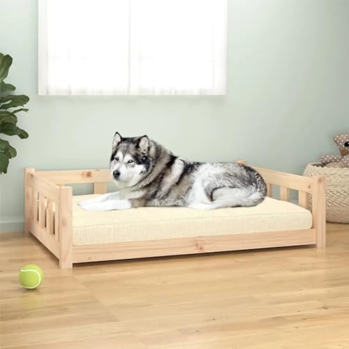 Hundebett, rechteckiges Hundesofa für Haustiere, erhöhtes Hundebett, Wohnzimmer, Innenbereich, Braun, 105,5 x 75,5 x 28 cm, Kiefernholz, robust von DOUSMHII