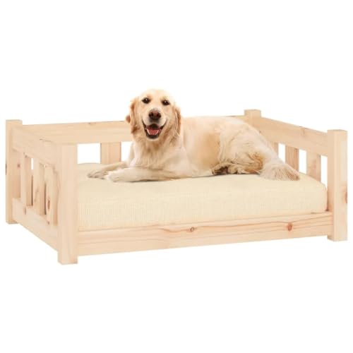 Hundebett, rechteckiges Hundesofa für Haustiere, erhöhtes Hundebett, Wohnzimmer, Innenbereich, Braun, 75,5 x 55,5 x 28 cm, Kiefernholz, robust von DOUSMHII