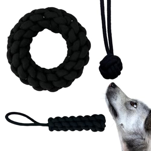 DOYS Premium Hundespielzeug 3er Set Seilspielzeug für kleine mittlere große Hunde Welpenspielzeug aus 100% natürlichen Materialien interaktives Hunde Spielzeug, Dog Toys, hundezubehör von DOYS