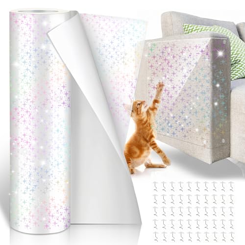 DOZNOZRI Kratzschutz Sofa Katze Tape Selbstklebend 30x5m Gypsophila Katzen Kratzschutz Bett Sofa Transparent mit 50 Nägel Katzen Kratzschutz Folien Anti Kratz Folie für Katzen Couch Tapete Bett Türe von DOZNOZRI