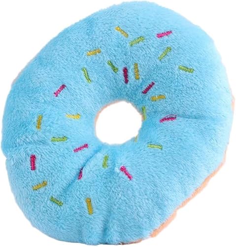 DPWOUM 1Ps Blau 10,9 cm sortierte Donut Hund Kauspielzeug Katze Quietschspielzeug Welpen Katze Weiche Plüschtiere Hund Quietschen Spielzeug für interaktives Spielen Kleine bis mittelgroße Hunde Katzen von DPWOUM