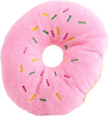 DPWOUM Plüsch-Donut-Kauspielzeug, weiches Haustier-Bissquietschspielzeug für kleine, mittelgroße Hunde (Rosa) von DPWOUM