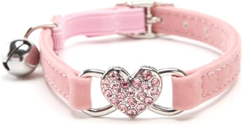 Rosa Herz Bling Katzenhalsband mit Sicherheitsgurt und Glocke, verstellbar, 20,3–25,4 cm, für Kätzchen, Katzen, Schnellverschluss-Gürtel für kleine Hunde und Katzen von DPWOUM