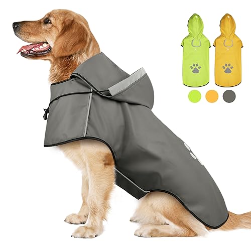 Hunde Regenjacke Reflektierender, Regenmantel Hund Wasserdicht, Hunderegenmantel mit Kapuze, Verstellbarer Regenjacken für Klein Mittelgroße Groß Hunde, Regencape Hund für Spaziergänge, zum Spielen, M von DQGHQME