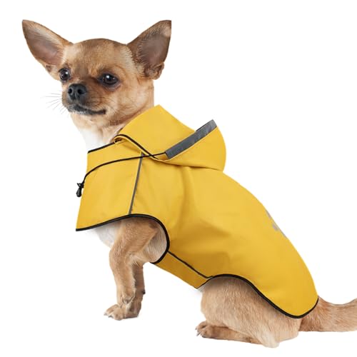 Regenmantel Hund DQGHQME Hunderegenmantel mit Reflexstreifen, Verstellbarer Regenjacke Hund, Hundemantel Wasserdicht, Regencape Hund Mit Kapuze, Regenjacken für Kleine Mittelgroße Groß Hunde von DQGHQME