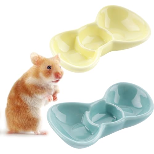 2 Stück Hamster Futternapf Zucker Glider Futternapf Einsiedler Krabbe Keramik Schüssel Anti-Dreh-Futternapf (Gelb und Blau) von DQITJ