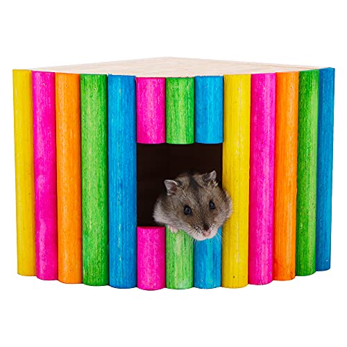 Hamster-Holzhaus zum Kauen, Versteck, Hütte, Ruheplatz (Größe: 13 x 13 x 11,9 cm) von DQITJ