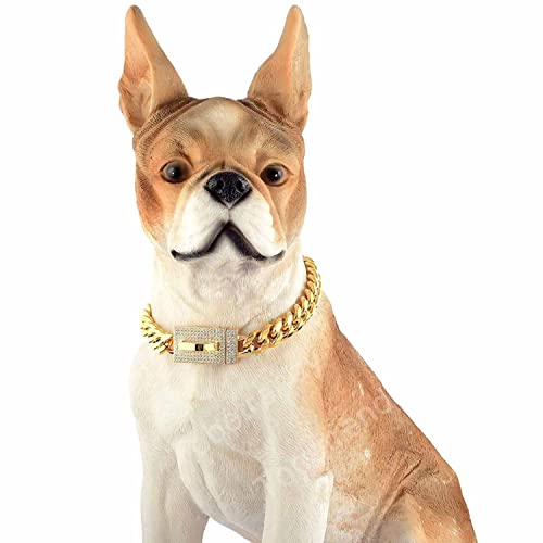 DQZRTUECA 14 mm breite vergoldete Hundehalsband-Trainingshalskette mit Diamantschnalle for mittelgroße Hunde, kubanische Gliederkette aus 316L-Edelstahl for Hunde(14inch) von DQZRTUECA