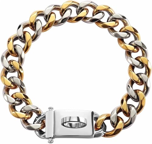 DQZRTUECA Hundekettenhalsband Gold Hundehalsband, 19 mm kubanisches Gliederhalsband, 316L Martingale-Edelstahl, kausicheres, Robustes Pitbull-Halsband(Multi-Colored,10inch) von DQZRTUECA