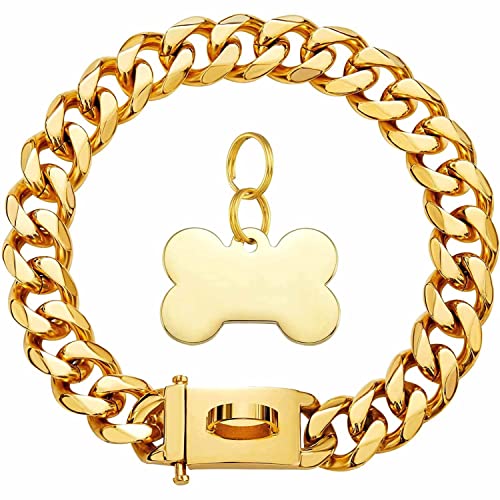 DQZRTUECA Hundekettenhalsband for Gehen, Metallkettenhalsband mit sicherer Schnalle, kubanisches Glied, stark, robust, kausicher for American Pitbull, Deutscher Schäferhund(14inchk) von DQZRTUECA