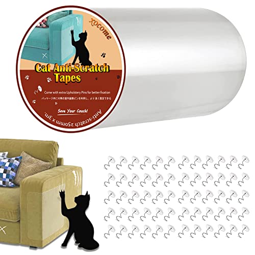 Katze Kratzschutzfolie, Transparentes Sofa Kratzschutz Pad mit 50 Schrauben für Möbel Couch Tür Wand, Katze Möbelschutz Möbelschoner Kratzpads, 9,8x118 Zoll von DQZSY