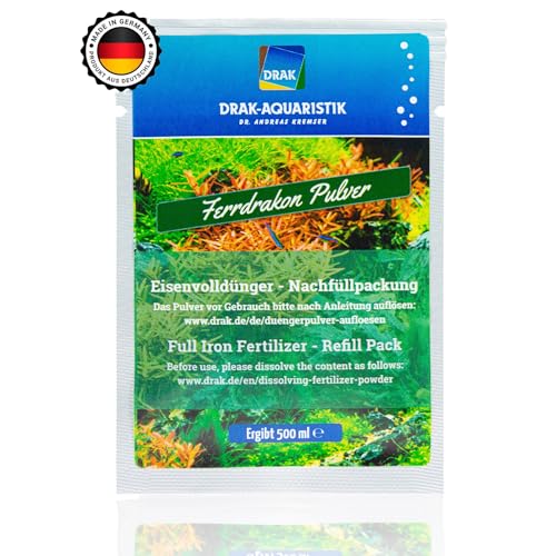 DRAK-Aquaristik® Ferrdrakon Nachfüllpack 0,5l Eisendünger Aquarium | Aquarium Pflanzendünger hochkonzentriert | Flüssig Dünger für Intensive Blattfärbung | Basis-Düngung für Aquarienpflanzen Wachstum von DRAK-Aquaristik