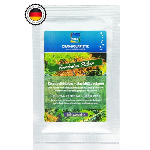 DRAK-Aquaristik® Ferrdrakon Nachfüllpack 1,0l Eisendünger Aquarium | Aquarium Pflanzendünger hochkonzentriert | Flüssig Dünger für Intensive Blattfärbung | Basis-Düngung für Aquarienpflanzen Wachstum von DRAK-Aquaristik