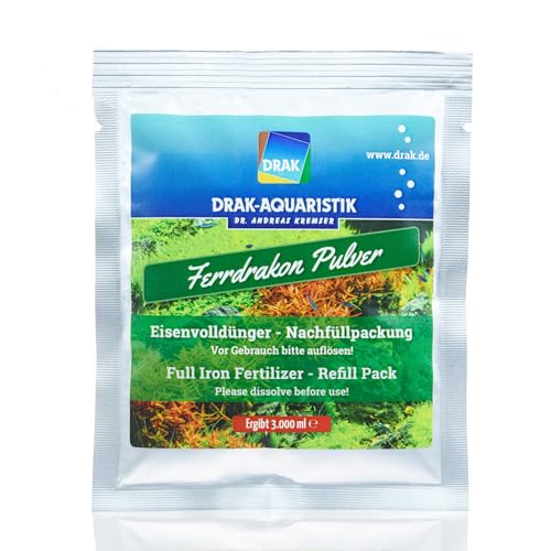 DRAK-Aquaristik® Ferrdrakon Nachfüllpack 3,0l Eisendünger Aquarium | Aquarium Pflanzendünger hochkonzentriert | Flüssig Dünger für Intensive Blattfärbung | Basis-Düngung für Aquarienpflanzen Wachstum von DRAK-Aquaristik