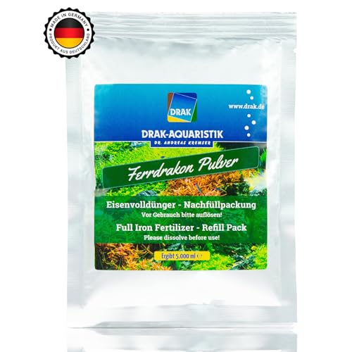 DRAK-Aquaristik® Ferrdrakon Nachfüllpack 5,0l Eisendünger Aquarium | Aquarium Pflanzendünger hochkonzentriert | Flüssig Dünger für Intensive Blattfärbung | Basis-Düngung für Aquarienpflanzen Wachstum von DRAK-Aquaristik