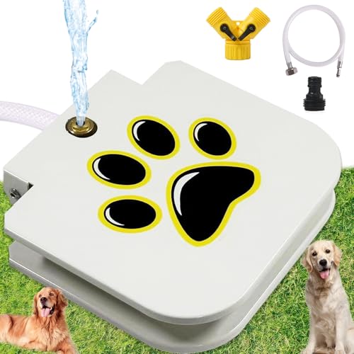 Outdoor Hund Wasserbrunnen Step On - Upgrade Großer Hund Sprinkler Trinkwasserspender Hund Pfote Waterer Aktiviert mit Edelstahl Geflochtenem Schlauch von DRAROAD