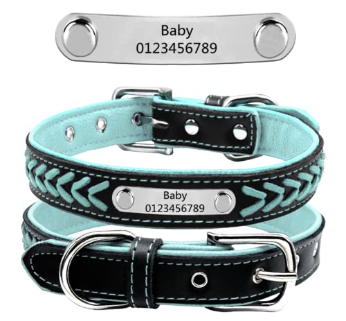 Personalisierte Geflochten Hundehalsband aus Leder mit Kontaktdaten Namensschild Eingraviertem Personalisierbar Hundehalsbänder, Für Mittlere und Große Hunde (Blau L:20.5") von DRAVYAM