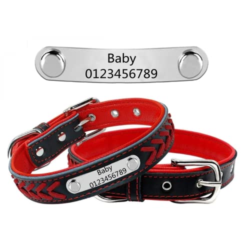 Personalisierte Geflochten Hundehalsband aus Leder mit Kontaktdaten Namensschild Eingraviertem Personalisierbar Hundehalsbänder, Für Mittlere und Große Hunde (Rot M:17") von DRAVYAM