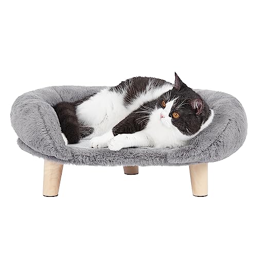 DREAMSOULE Erhöhtes Haustierbett, Katzen- und Hundehocker, Bett mit stabilen Holzbeinen, Haustierstuhl, Plüsch-Haustierbett, rund, warm, kuschelig, weiches Welpensofa für kleine Hunde, Kätzchen, von DREAMSOULE