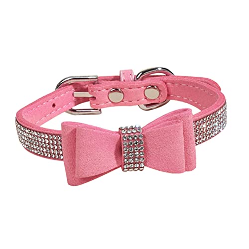 DRESSOOS 1 Satz Diamanthalsband für Haustiere Glocke Verstellbarer Welpe Halskragen pet Supplies haustierbedarf Hundehalsband mit Strasssteinen militärisches hundehalsband Mikrofaser Rosa von DRESSOOS