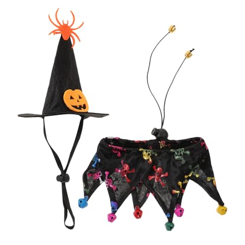 DRESSOOS 1 Satz Halloween-Katzenmütze und Schal-Set Weihnachtskostüm für Haustiere Halloween-Haustier-Katzenanzug Kostüme Katzenhalsband Halloween Katzenhut Halloween Katze Cosplay Halsband von DRESSOOS