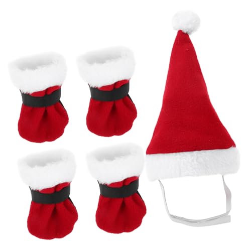 DRESSOOS 1 Satz Haustier Weihnachten Verkleiden Sich Winterurlaub Haustierkleidung Weihnachtshundesocken Meerschweinchen-weihnachtsmütze Weihnachtsmütze Für Haustiere Hundeschuhe Rot Stoff von DRESSOOS