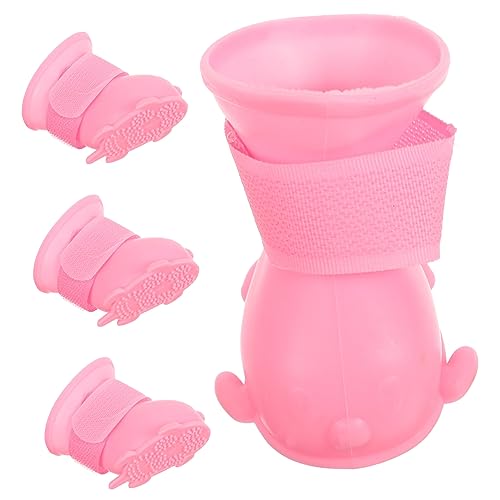 DRESSOOS 1 Satz Regenstiefel für Haustiere Sockenschuhe für Hunde Hundepfotenschutz Katzenstiefel Schuhe für hundepfoten pfotenschutz für Hunde Welpenschuhe Booties für Hundepfoten TPE Rosa von DRESSOOS