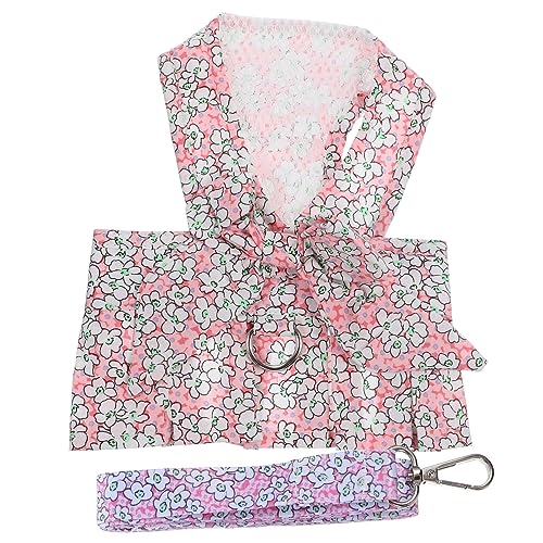 DRESSOOS Hundekleid mit Blumenmuster Geschirr und Leine Set für mittelgroße Hunde rosa Kleid 22 Knoten bequem und stabil von DRESSOOS