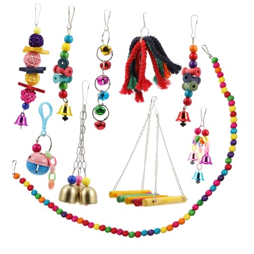 DRESSOOS 10 Papagei Spielzeug Nymphensittich Spielzeug Papageienkäfigspielzeug Spielzeug Für Vogelkäfige Papagei Schaukelring Glocke Papageienspielzeug Sittichglocken Hölzern Colorful von DRESSOOS