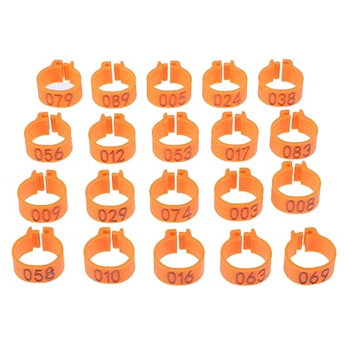 DRESSOOS 100 STK Taube Fußkettchen Taubenfuß Haustier Geflügelbeinmarken Nummerierte Geflügelbeinbänder Vogelbein-ringclip Hühnerpflücker Ringe Für Vögel Fuß Runde Tag Clips Orange Plastik von DRESSOOS