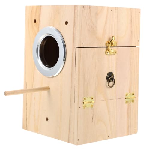 DRESSOOS 1Stk Vogelzuchtbox nistkasten für gartenvögel Sittichzucht Vogelkäfige Käfig im Freien Vogelspielzeug Nistkästen Nest vogelhaus Vogelbrutkasten Vogelhalter aus Holz hölzern Beige von DRESSOOS