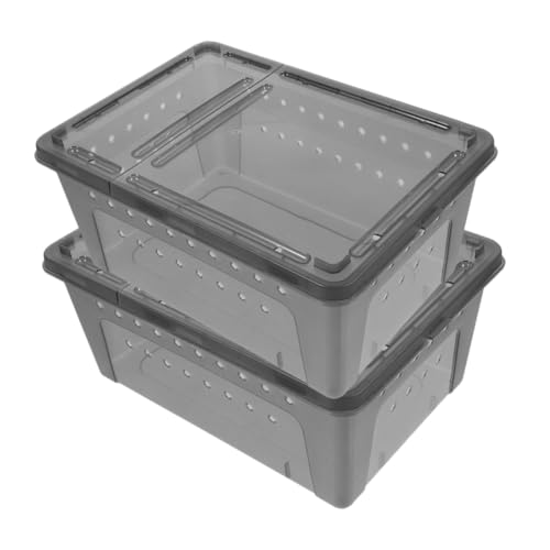 DRESSOOS 2Er-Box Spinnen-Terrarium Reptilienträger Gehege der Gottesanbeterin Schlangenkäfig Froschkäfig Terrarium zubehör Lebensraum Gehege praktischer Futterbehälter Plastik Grey von DRESSOOS