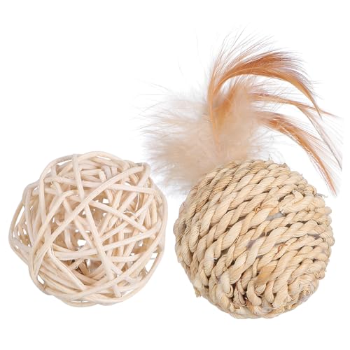 DRESSOOS 2St Strohglocke Doppelkugel interaktives knete Dog Toys Leckerbissen für Katzen Katzentunnel Katzenglocken-Rattanbälle Katzenbälle für Wohnungskatzen von DRESSOOS