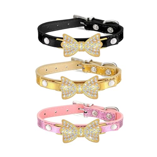 DRESSOOS 3er Set PU Mit Strass Und Schleife Für Haustiere Buntes Hundehalsband Für Kleine Hunde Und S Größe Hochwertige Haustierbedarf von DRESSOOS