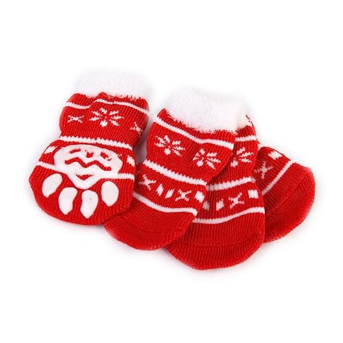 DRESSOOS 4 Stück Baumwollsocken für Haustiere automatische Schweinemilchflasche Weihnachtssocken für Haustiere rutschfeste Socken sockenschuhe Hundesocken Weihnachten Haustier socken von DRESSOOS