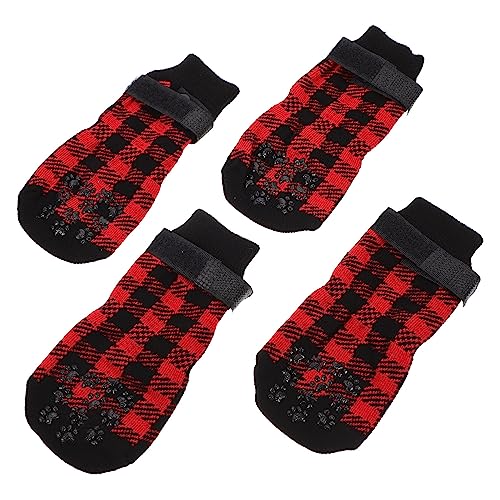 DRESSOOS 4 Stück Haustier Socken Haustierzubehör Sockenschuhe Warme Hundesocken Mit Weihnachtsmotiv Heimtierbedarf Haustiersocken Mit Weihnachtsmotiv Schutz Reine Baumwolle Kratzfest von DRESSOOS