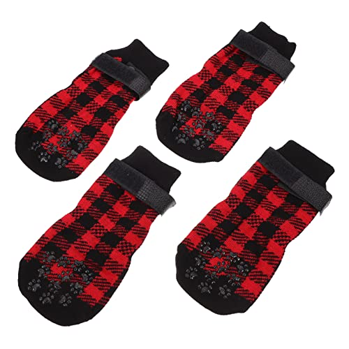 DRESSOOS 4 Stück Haustier socken Schuhe für hundepfoten hundekleidung Hund warme socken Hundepfotenabdeckung aus Baumwolle Heimtierbedarf Pfotenschützer für Haustiere Reine Baumwolle rot von DRESSOOS