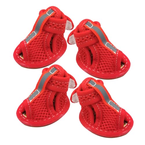 DRESSOOS 4 Stück Haustiersandalen Sommer-Hunde-Sneaker Haustierschuhe Für Den Sommer Trainingsschuhe Für Hunde rutschfeste Haustierschuhe Netzgewebe Für Die Rindersehnenunterseite Rot von DRESSOOS