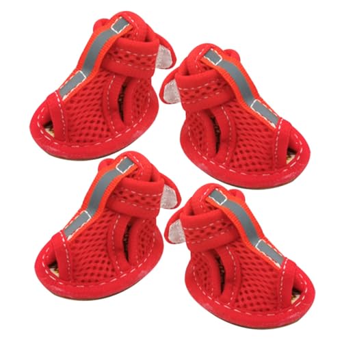 DRESSOOS 4 Stück Haustiersandalen rutschfeste Hundeschuhe Mesh-hundestiefel Hundeschuhe Für Heißes Pflaster Haustier-hundeschuhe Hundesandalen Rot Netzgewebe Für Die Rindersehnenunterseite von DRESSOOS