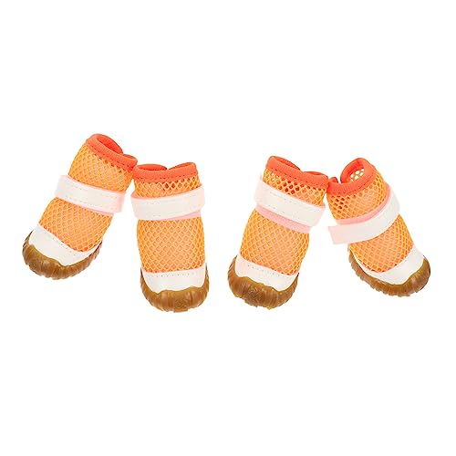 DRESSOOS 4 Stück Haustierschuhe dekorative Welpenschuhe Mesh-Schuhe für Hunde Sommer Welpenschuhe pet Supplies Paws pfotenschutz sommerliche hundestiefel Welpenversorgung PVC Orange von DRESSOOS