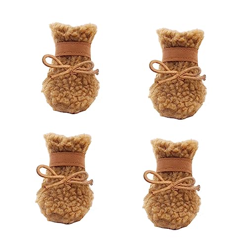 DRESSOOS 4 Stück Hundeschuhe Schneestiefel Winterstiefel Frau rutschfest Schuhe Für Hunde Fell Plüschstiefel Pfote Hausschuhe änner Hund Im Freien Stiefel Stiefeletten Damen Brown Leder von DRESSOOS