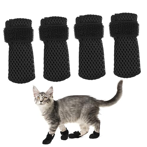 DRESSOOS 4 Stück Katzenschuhe Paws pfotenschutz katzenpflege Katzen krallenkappen Katzenkrallenkappen Krallenschutz für Katzen Katzennagelabdeckungskappen Katze nägel Kappen Polyester Black von DRESSOOS