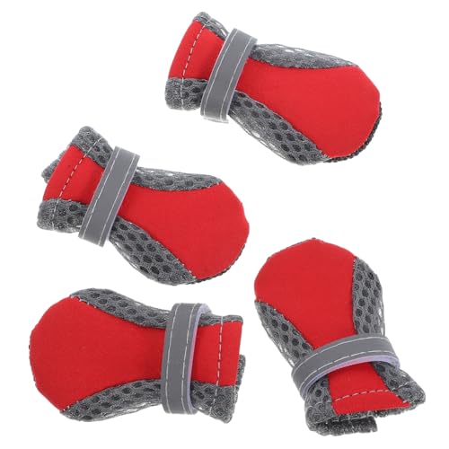 DRESSOOS Hundestiefel 4 Stück Mesh-Schuhe Für Welpen Haustierschuhe Schuhe Für Kleine Hunde rutschfeste Schuhe Bequeme Hundeschuhe Atmungsaktiv Stoff Für Neoprenanzüge Zubehör Rot von DRESSOOS