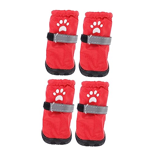 DRESSOOS 4 Stück Regenstiefel Für Haustiere Hundestiefel Anti-rutsch-Schuhe Für Hunde Wasserschutz Für Schuhe Winterschuhe Für Hunde Haustierschuhe Regenschuhe Für Hunde Rot Polyester von DRESSOOS