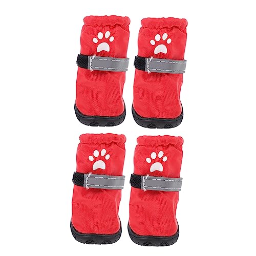 DRESSOOS 4 Stück Regenstiefel Für Haustiere Outdoor-haustierschuhe Winterschuhe Für Hunde Outdoor-Stiefel Für Hunde Regenschuhe Für Hunde Wasserschutz Für Schuhe Hundestiefel Polyester Rot von DRESSOOS