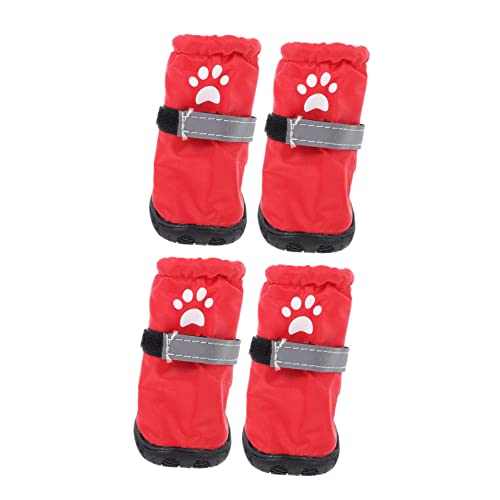 DRESSOOS 4 Stück Regenstiefel Für Haustiere Regenstiefel Für Hunde Anti-rutsch-Schuhe Für Hunde Hundepfote Winterstiefel Für Haustiere Haustierschuhe Regenhundeschuhe Polyester Rot von DRESSOOS