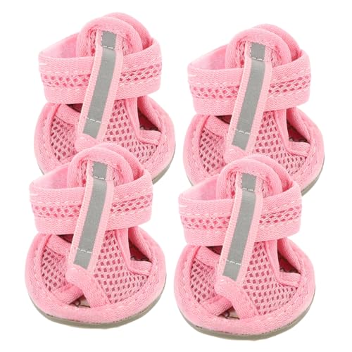 DRESSOOS 4 Stück Sommer Hundestiefel Aus Atmungsaktivem Mesh Rosa Anti Rutsch Turnschuhe Für Haustiere Größe 4 Ideal Für Outdoor Aktivitäten Mit Optimalem Pfotenschutz von DRESSOOS