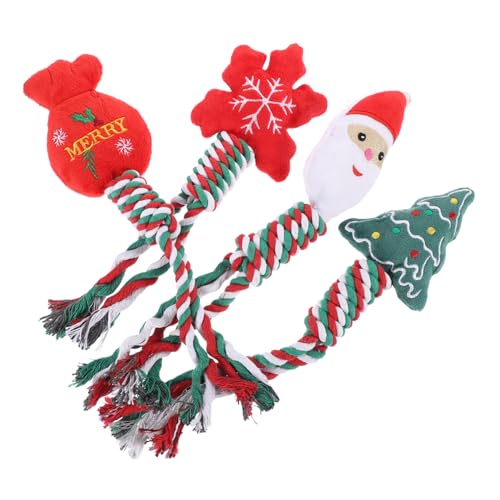 DRESSOOS 4 Stück Weihnachtsmann Kauspielzeug Haustier Hund zahnbürste Welpenspielzeit Interactive Dog Toys knete Spielzeug Kauspielzeug im Knotendesign schönes Welpenspielzeug PP Baumwolle von DRESSOOS