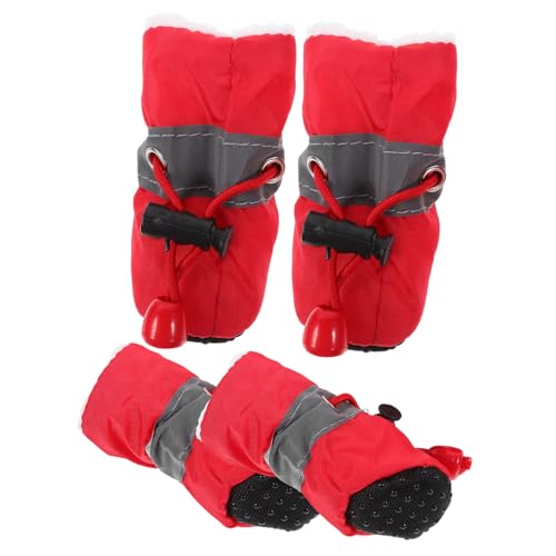 DRESSOOS 4 Stück rutschfeste Schuhe Für Haustiere Schützende Hundestiefel Haustierschuhe Für Regen Welpenstiefel Hundeschuhe Für Draußen Welpenschuhe Hundestiefel Mit Kordelzug Rot Stoff von DRESSOOS