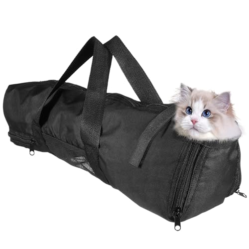 DRESSOOS Badetasche Für Katzen Atmungsaktive Katzentragetasche Mit Reißverschluss Für Sicheren Transport Und Pflege Inklusive Integrierter Nagelschneider Und Katzentrimmer Ideal Für Den von DRESSOOS